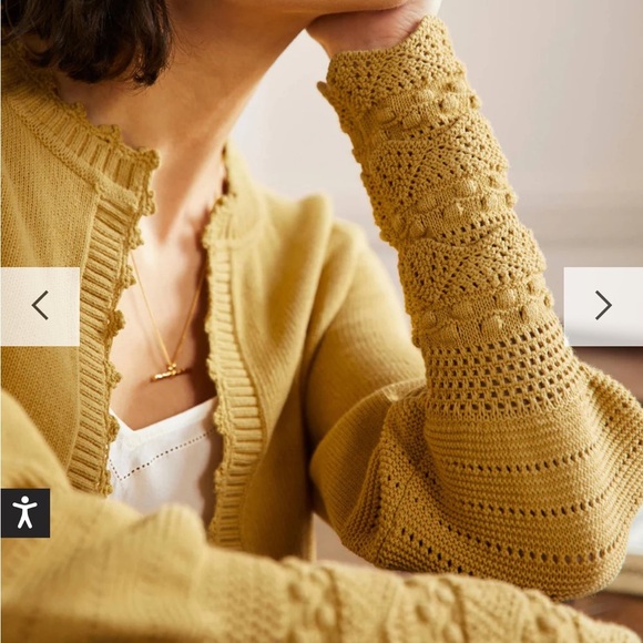 Boden Sleeve Detail Knitted Cardigan Butter Yellow Sweater Crochet Mid Hip Sz 4 - Picture 1 of 13